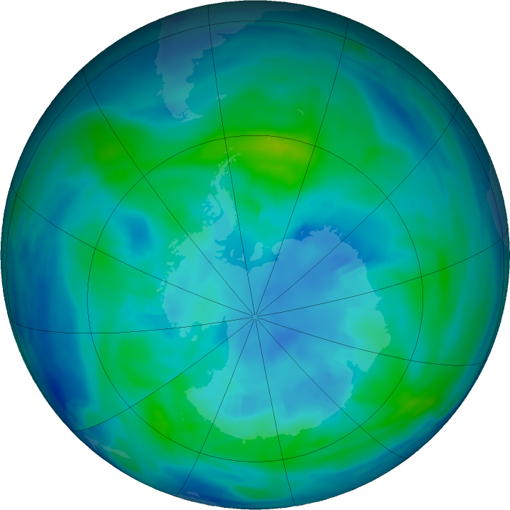 Antarctic ozone map for 13 April 2021